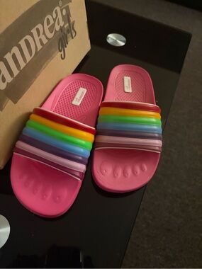 ANDREA FENZI Girls Pink Rainbow Slide Sandals